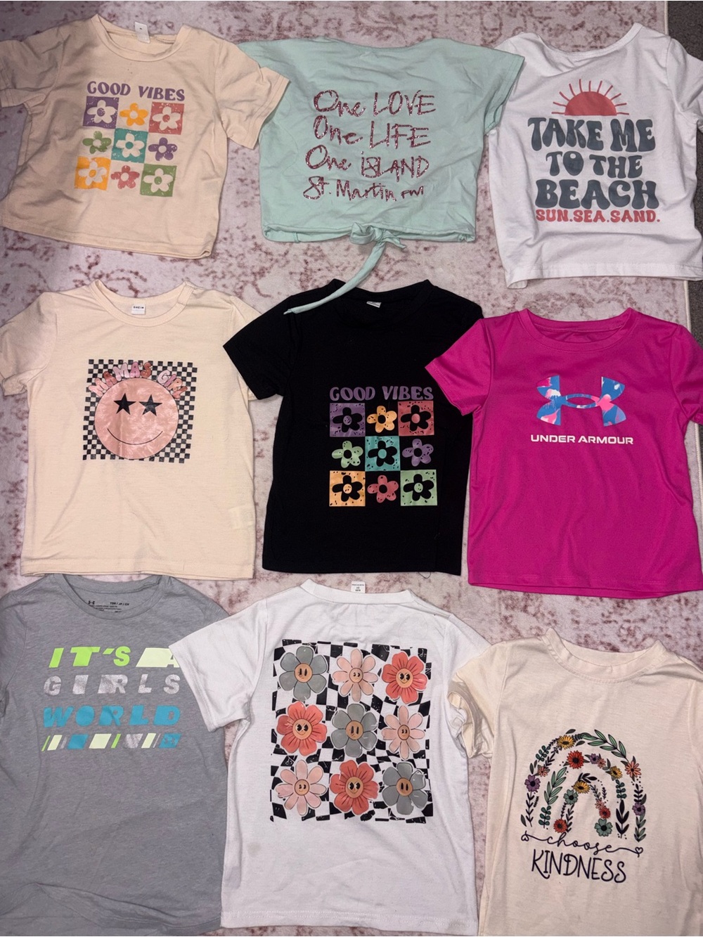 Girls Size 5 T-Shirt Lot – 9 Pieces | Under Armour & More